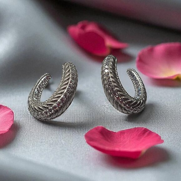 Judith Ripka .925 Sterling Silver Diamonique Earrings – 1.25" – Omega Backs – - Picture 3 of 8